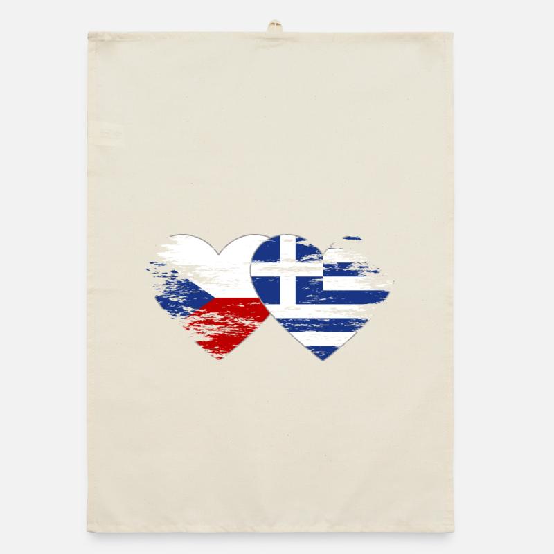 République tchèque Grèce Drapeau utilisé coeur Torchon bio