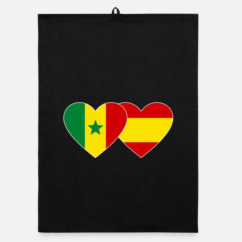 Espagne Sénégal Drapeau Coeur Torchon bio