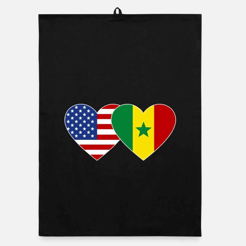 États-Unis Sénégal Drapeau Mains Forme Coeur Torchon bio