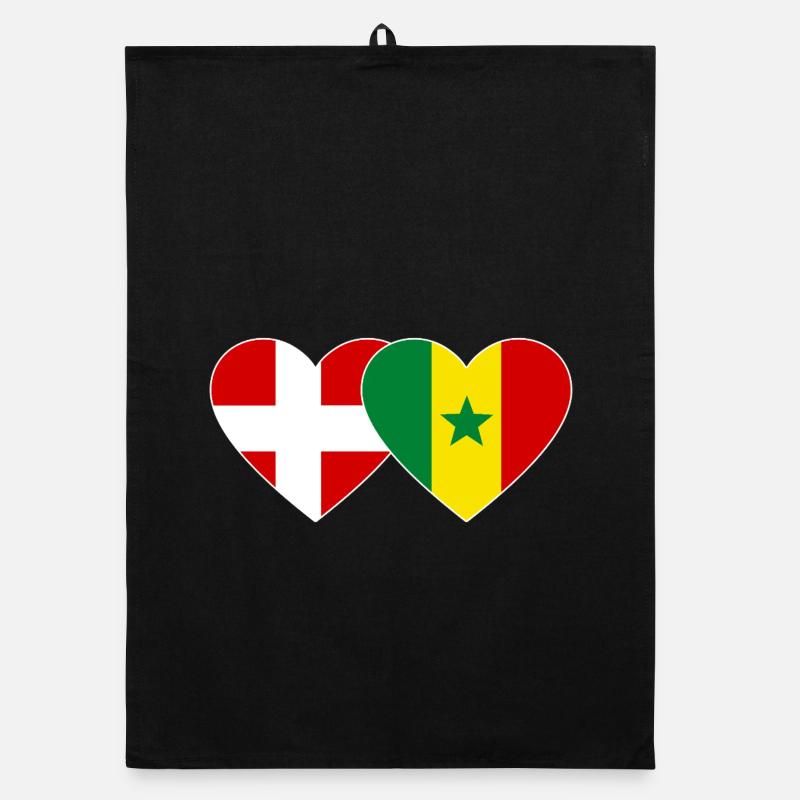Danemark Sénégal Drapeau Coeur Torchon bio