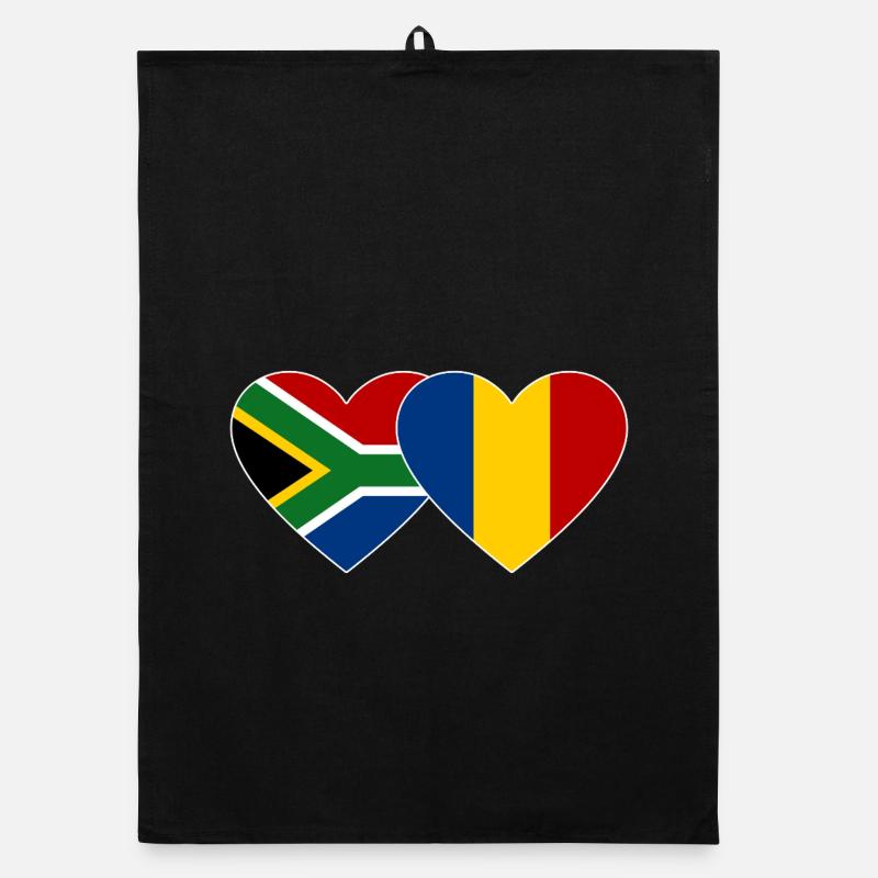 Afrique du Sud Roumanie Drapeau Coeur Torchon bio