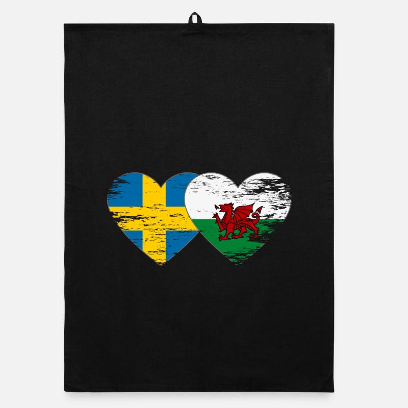 Cœur du drapeau Suède du Pays de Galles utilisé Torchon bio