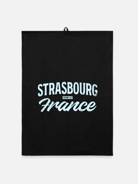 Strasbourg France Vintage Script - Organic Geschirrtuch - Schwarz