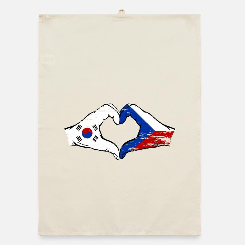 Corée du Sud République tchèque drapeau mains coeur forme utilisé Torchon bio
