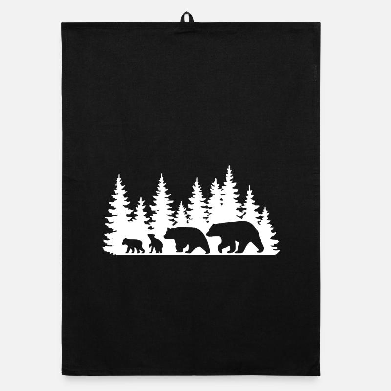 Silhouette Wald Tierwelt Design - Organic Geschirrtuch - Schwarz
