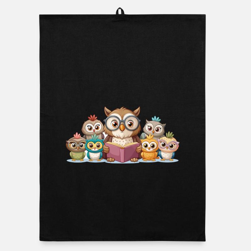 Niedliche Eulenfamilie liest gemeinsam Geschichte Kunst Organic Geschirrtuch