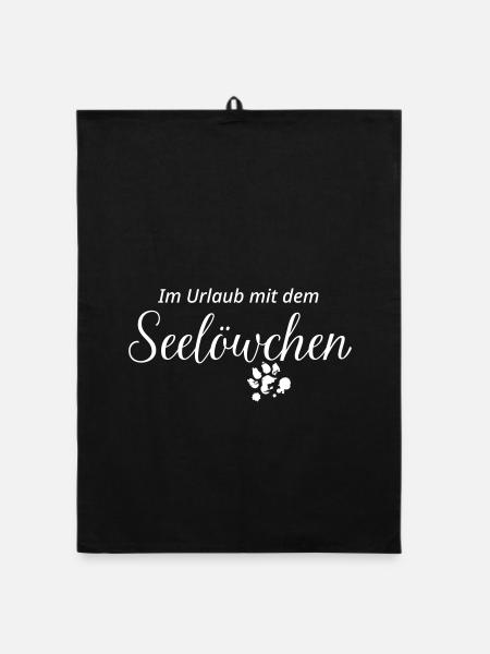 Löwchen: Im Urlaub mit dem Seelöwchen (white) - Organic Geschirrtuch - Schwarz