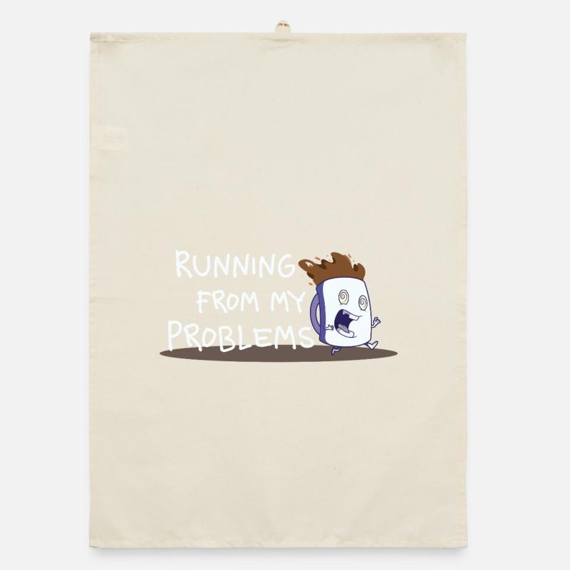 Running from My Problems – Coffee Cartoon Organic dish towel