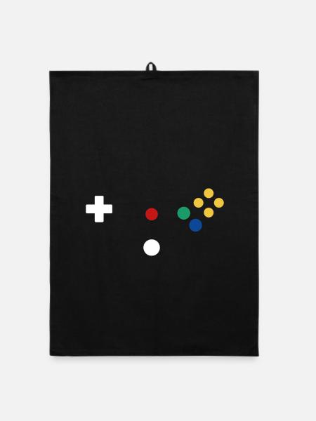 Retro Controller - Organic Geschirrtuch - Schwarz