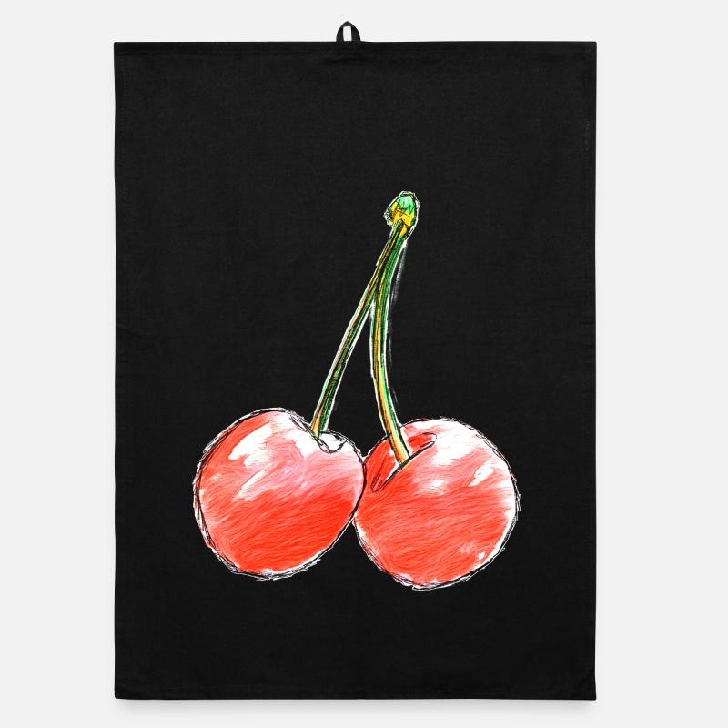 Sketch des Deux Cerises Sucrées - Torchon bio - noir