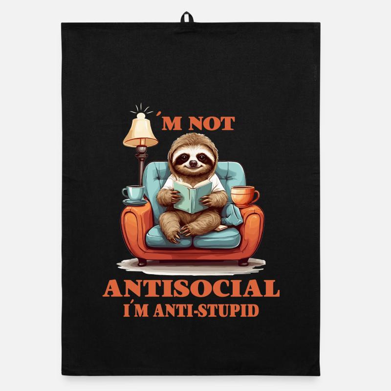 Clever sloth with book Organic dish towel