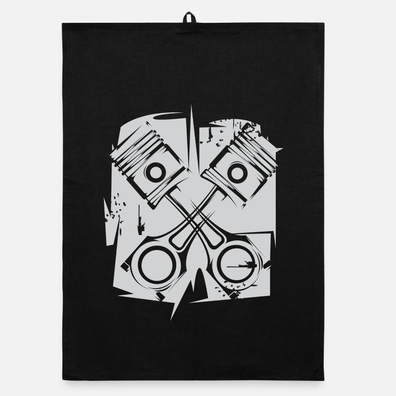 v8 Kolben Motor Symbol Kunst Illustration Logo Organic Geschirrtuch
