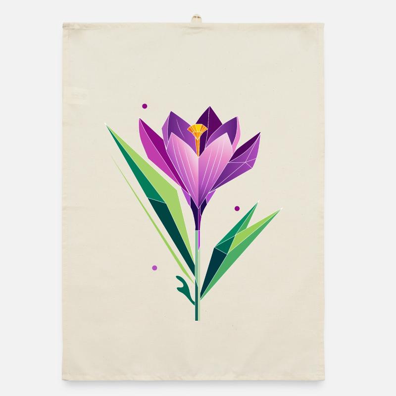 Crocus au design polygonal - tons violets et verts Torchon bio