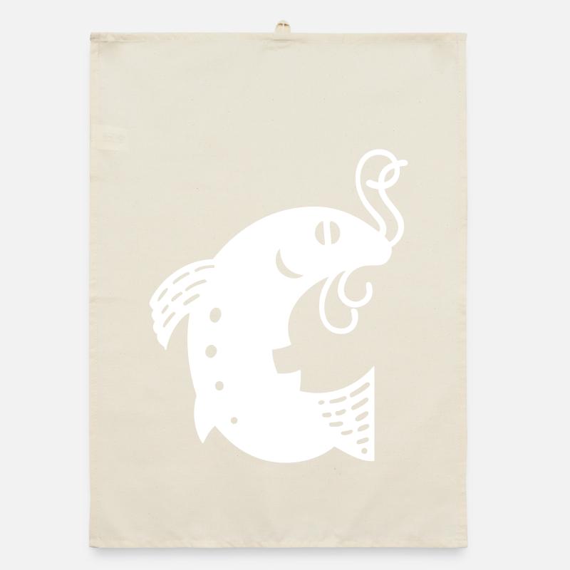 Fish on the hook white Vectorgraphic Organic dish towel
