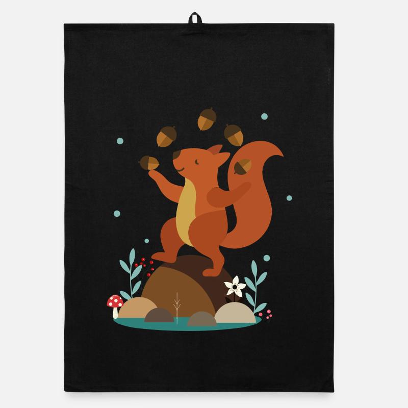 Juggling Squirrel – Funny Forest Scene Organic dish towel