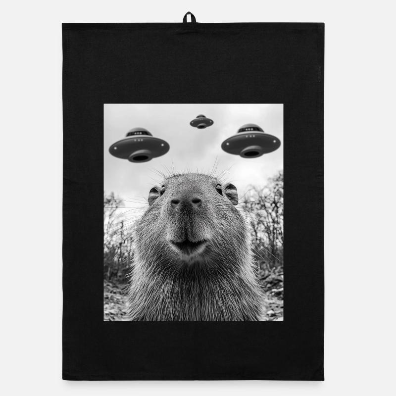 Selfie de capybara avec OVNI Torchon bio