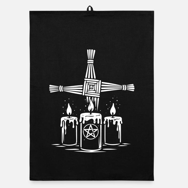 Imbolc Brigid Cross with ritual candles Organic dish towel