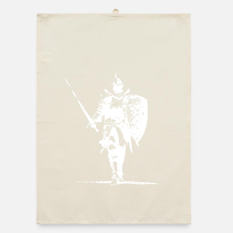 Silhouette de chevalier avec bouclier et lance Torchon bio