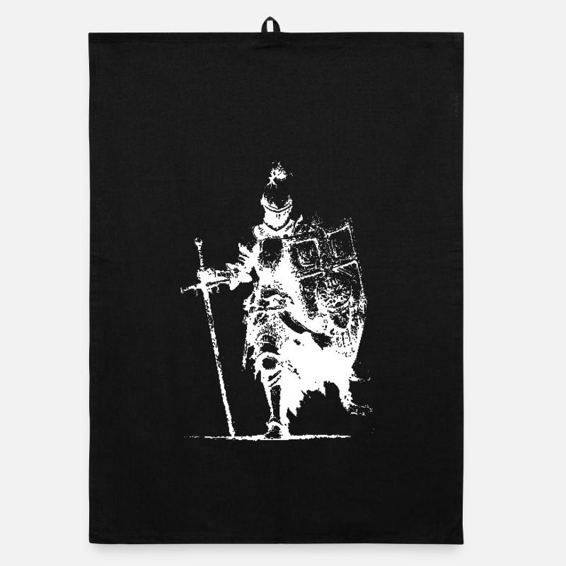Knight Silhouette with Banner and Sword Organic dish towel