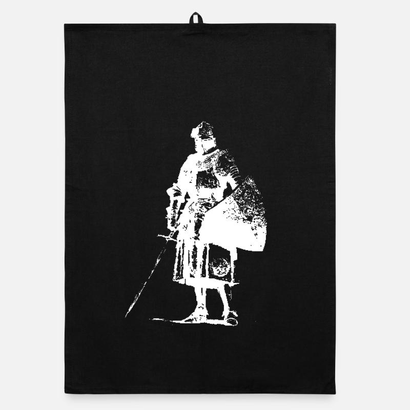 Lone Knight with Banner Silhouette Organic dish towel