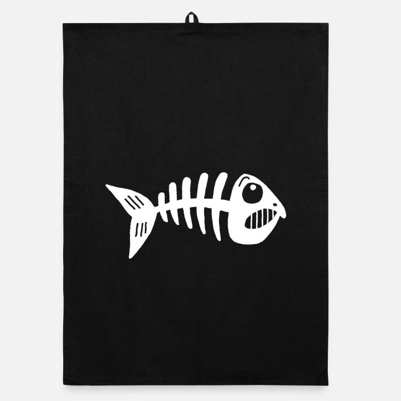 Fisch-Skelett - Organic Geschirrtuch - Schwarz