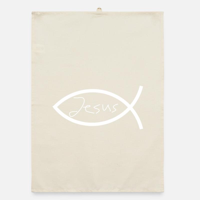 Jesus fish white Ichthys fish fish Organic dish towel