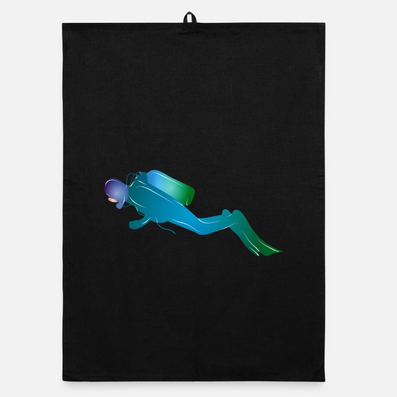 Silhouette de plongeur dans les tons bleu-vert Torchon bio