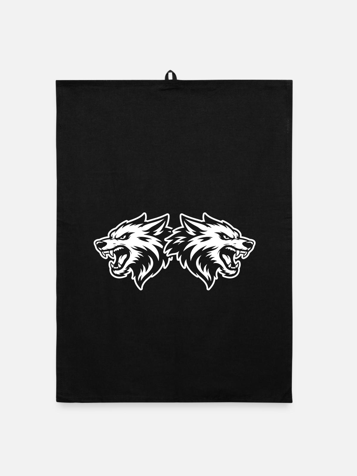Wolf Kopf Team - Organic Geschirrtuch - Schwarz - Vorne