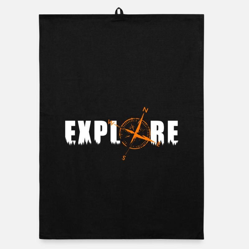 Explore motif with a compass - Organic dish towel - black