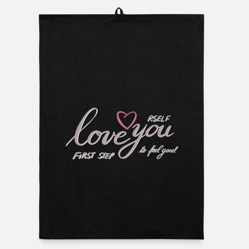 Liebe dich Selbst Herz Motiv - Organic Geschirrtuch - Schwarz