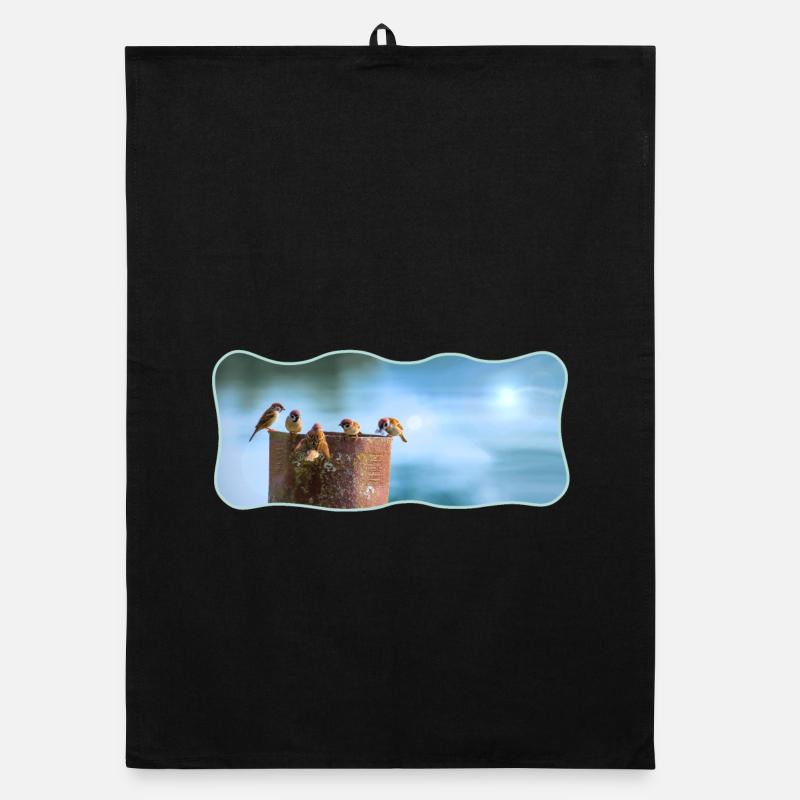 Photo design sparrows meeting curved outlined Organic dish towel