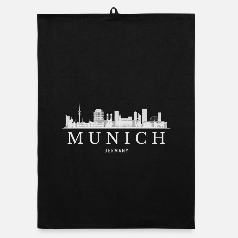 Münchner Skyline, München, Deutschland - Organic Geschirrtuch - Schwarz