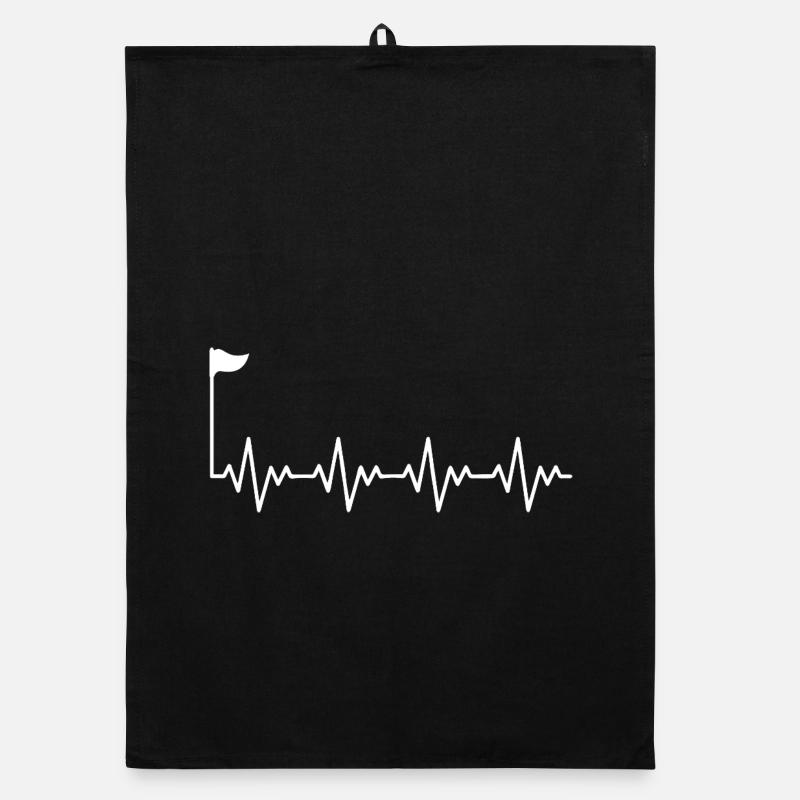 Golf Golfer Golf Golf Hole avec drapeau ECG Battement de cœur Torchon bio