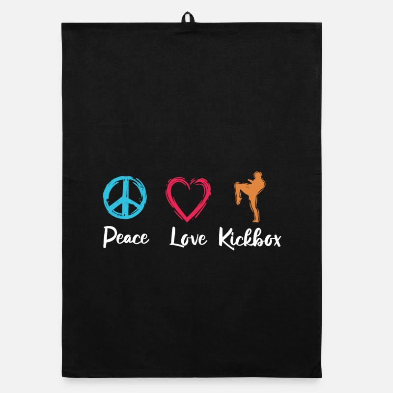 Frieden Liebe Kickbox - Organic Geschirrtuch - Schwarz