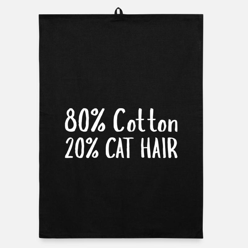 Slogan drôle de chat 80 % coton 20 % poils de chat - Torchon bio - noir