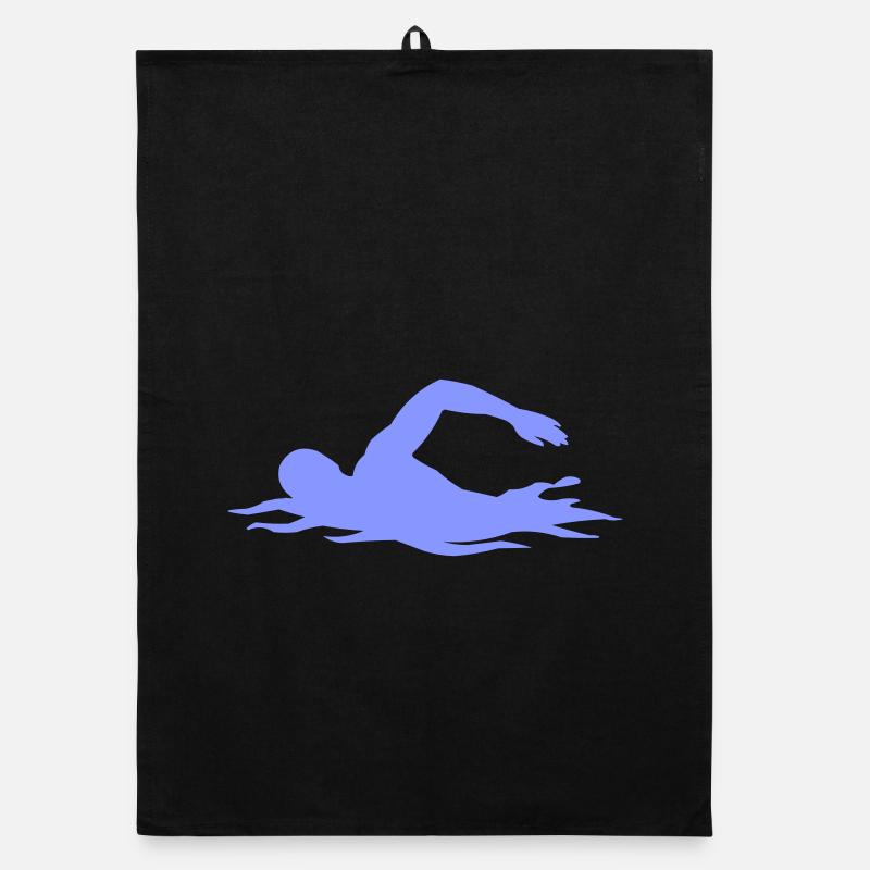 Silhouette de nage au-dessus des vagues Torchon bio