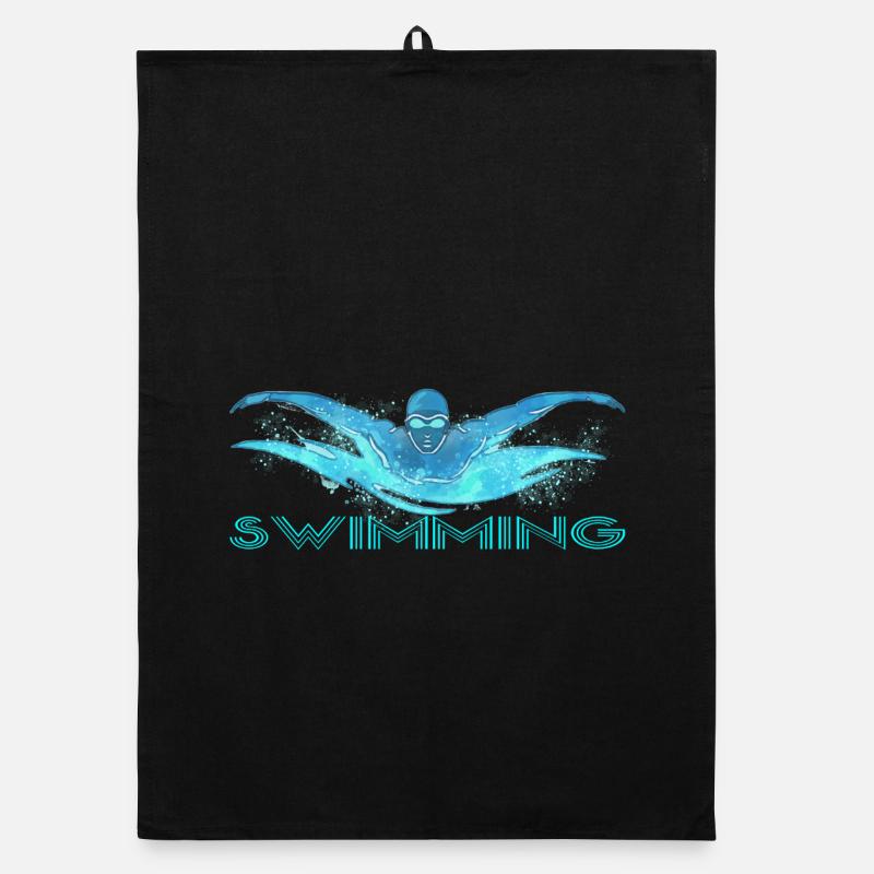 Dynamischer Schwimmer mit Wasserwellen - Organic Geschirrtuch - Schwarz