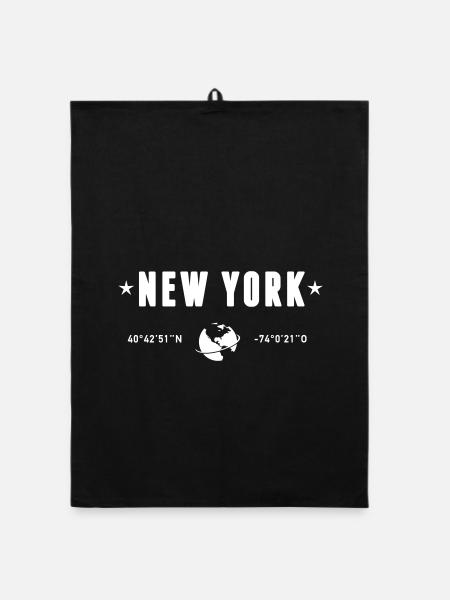 New York City Coordinates Earth White - Organic dish towel - black - Front