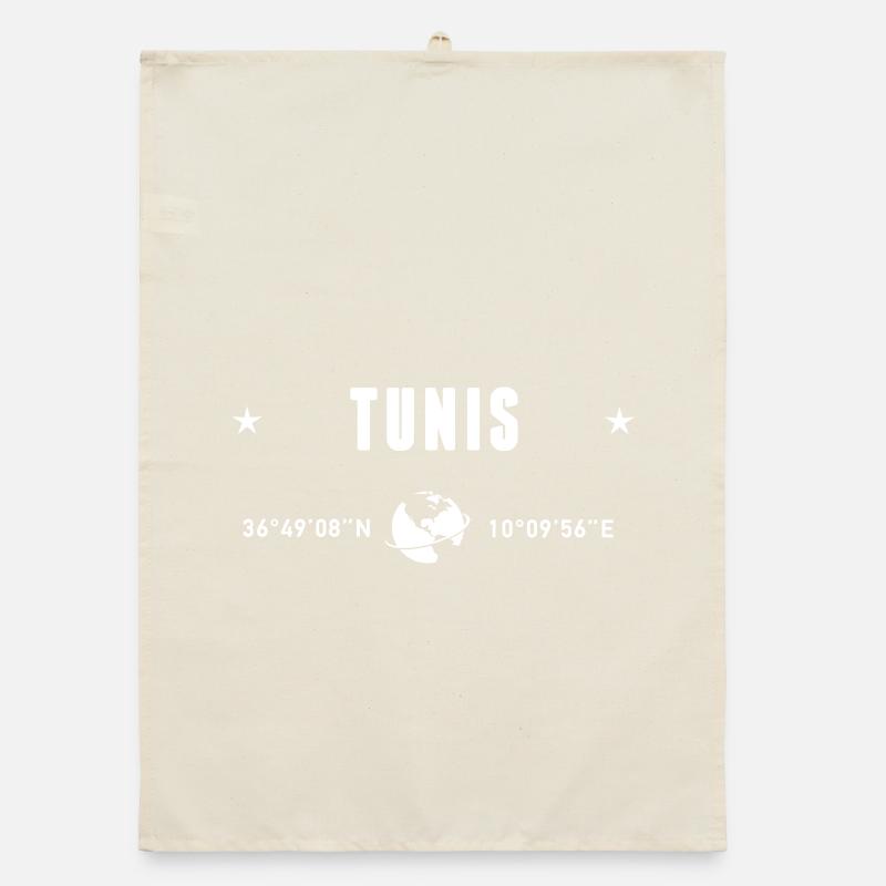 Tunis Tunisia Coordinates Gps Globe White Organic dish towel