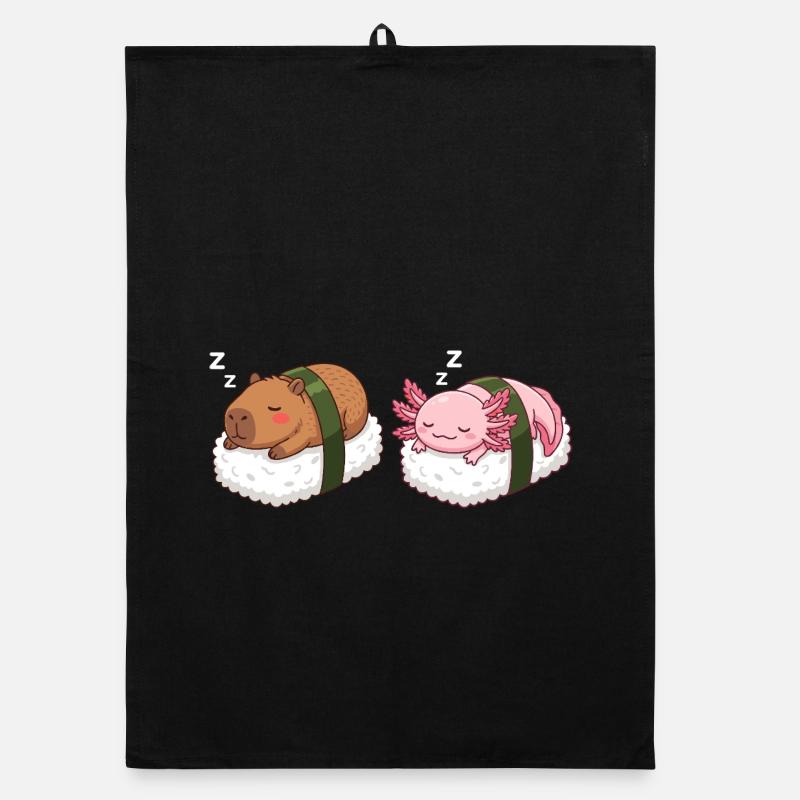Kawaii Sushi Capybara & Axolotl Cute Sleeping Organic dish towel