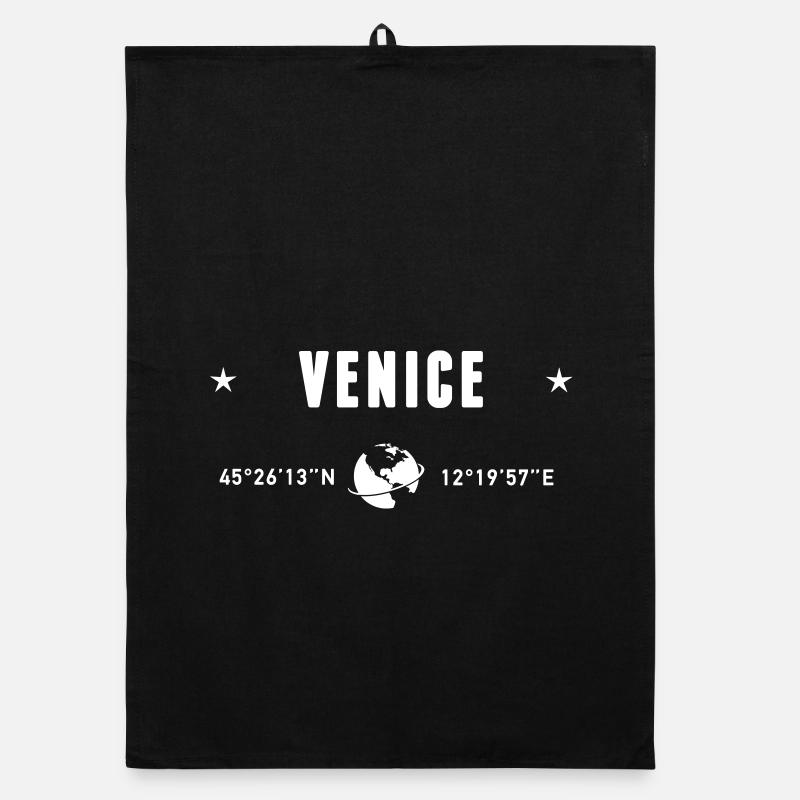 Venice Italy Coordinates Gps White Organic dish towel
