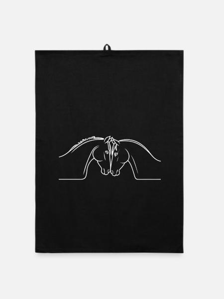 Pferde-Linienkunst: Minimalistischer Kopf - Organic Geschirrtuch - Schwarz - Vorne