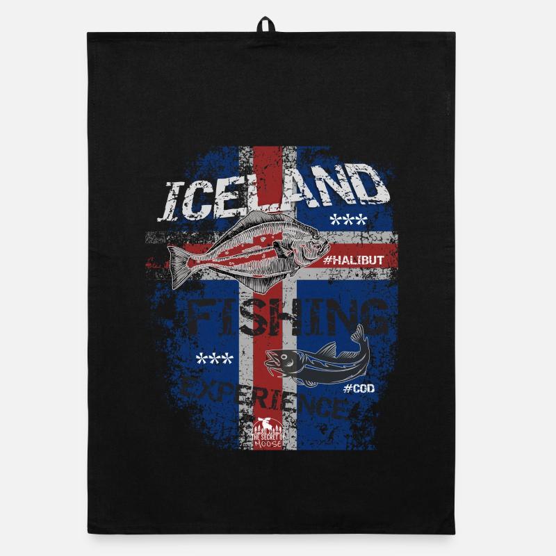 Islande Drapeau de pêche Pêche Poisson Design Torchon bio