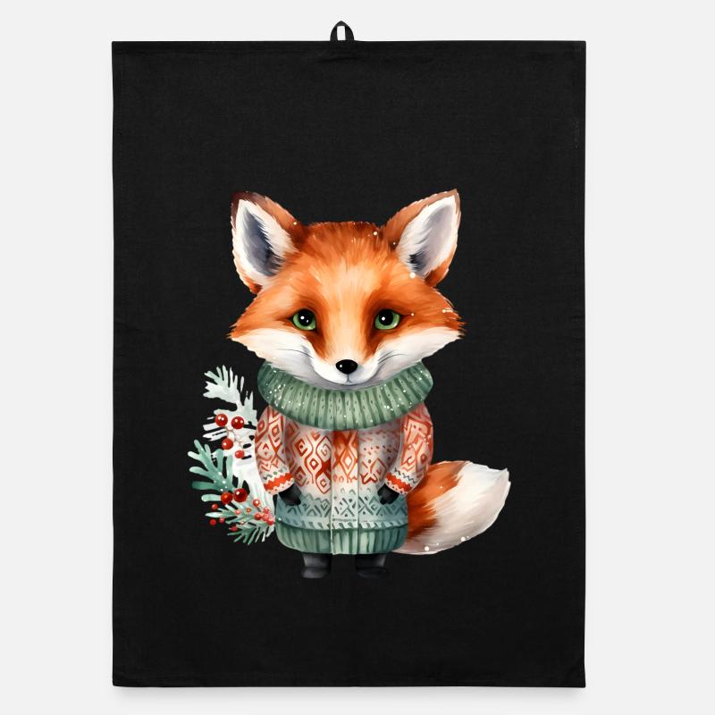 Winter fox in sweater Organic dish towel