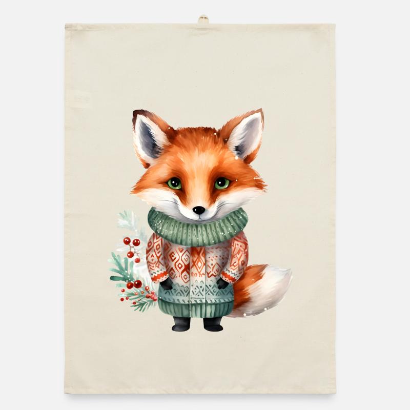 Winterfuchs im Pullover Organic Geschirrtuch