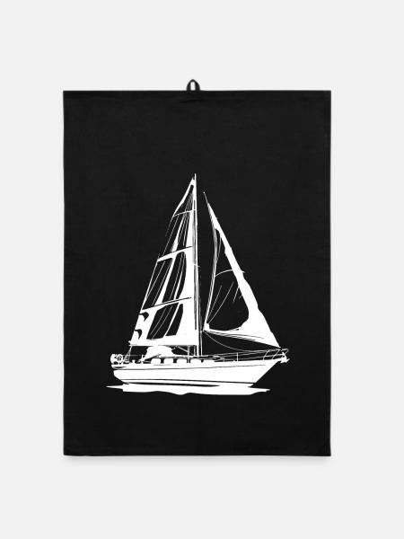 Segelboot Zeichnung - Organic Geschirrtuch - Schwarz - Vorne