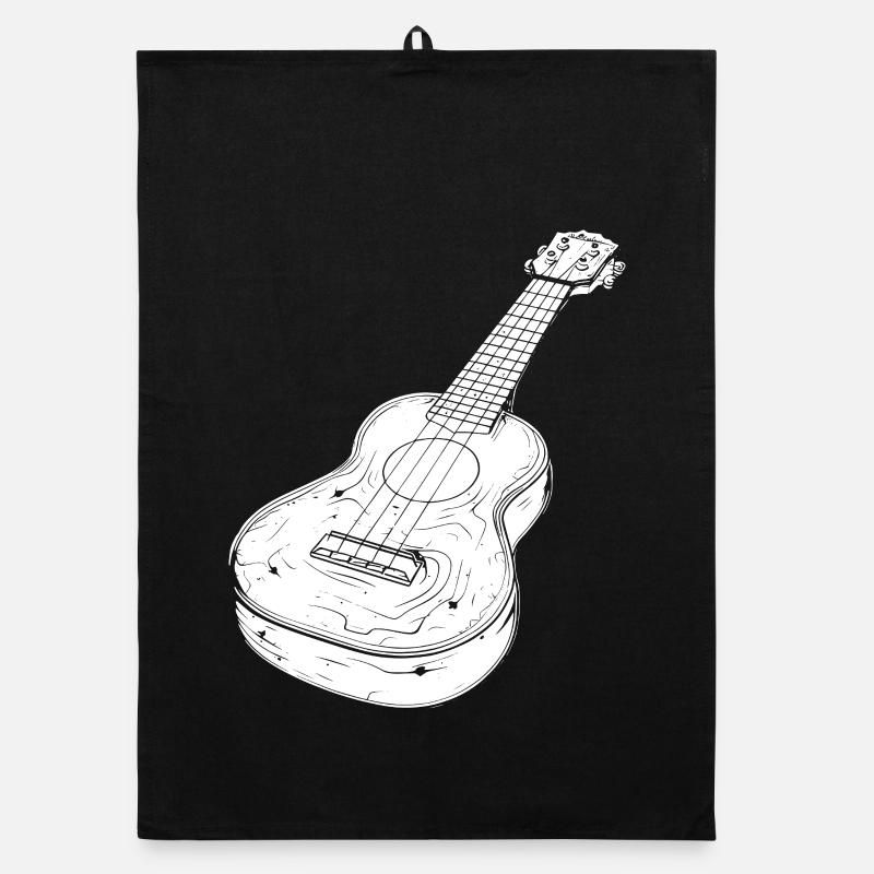 Ukulele Zeichnung - Organic Geschirrtuch - Schwarz