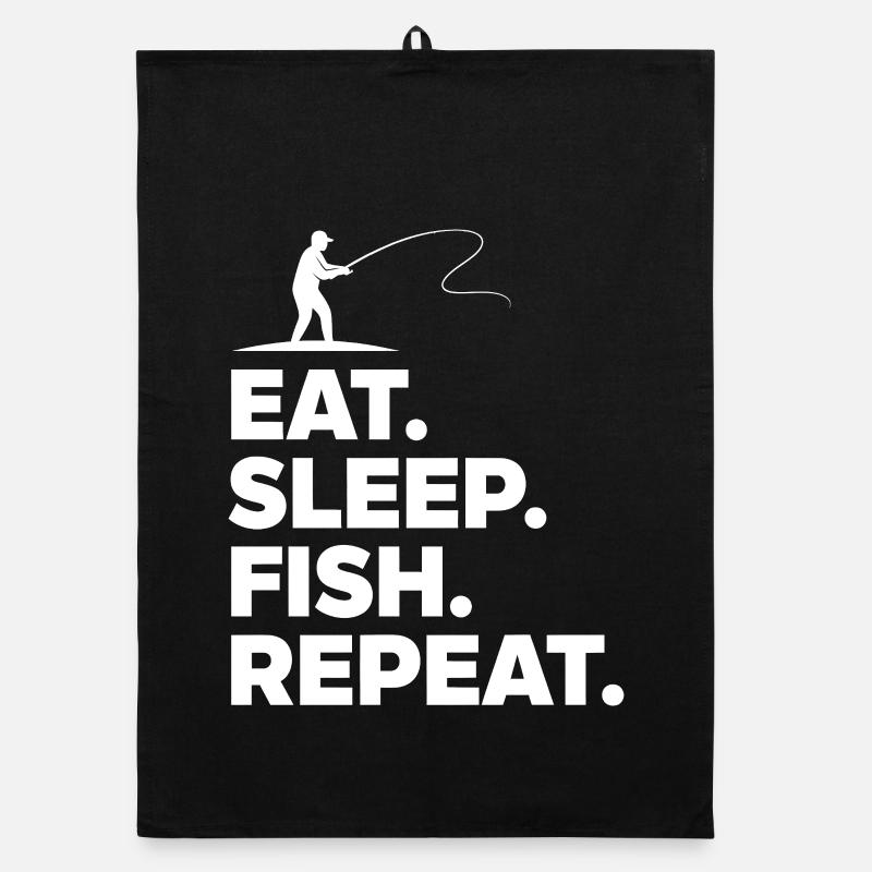Eat Sleep Fish Repeat Angler Saying Hobby Organic dish towel