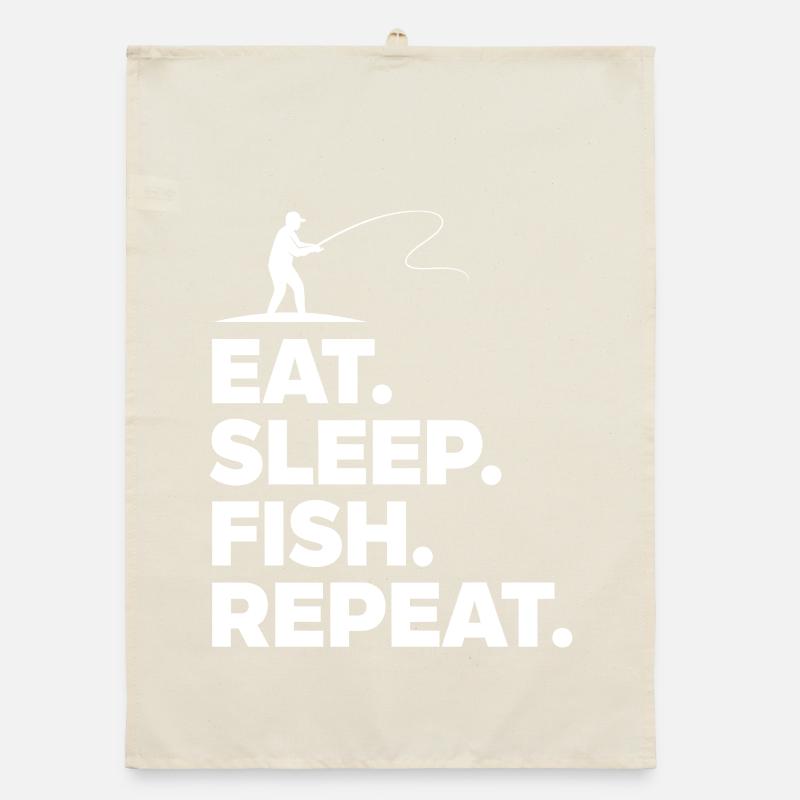 Manger dormir poisson répéter pêcheur dire passe-temps Torchon bio