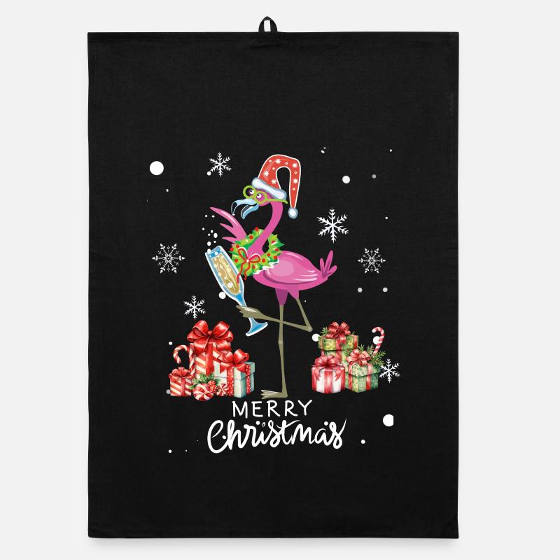 Flamingo à Noël. Cadeau de Noël Torchon bio